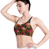 Vintage Flowers Skull Pattern Print Women's Sports Bra