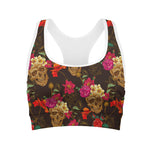 Vintage Flowers Skull Pattern Print Women's Sports Bra