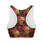 Vintage Flowers Skull Pattern Print Women's Sports Bra