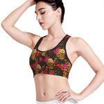 Vintage Flowers Skull Pattern Print Women's Sports Bra