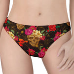 Vintage Flowers Skull Pattern Print Women's Thong