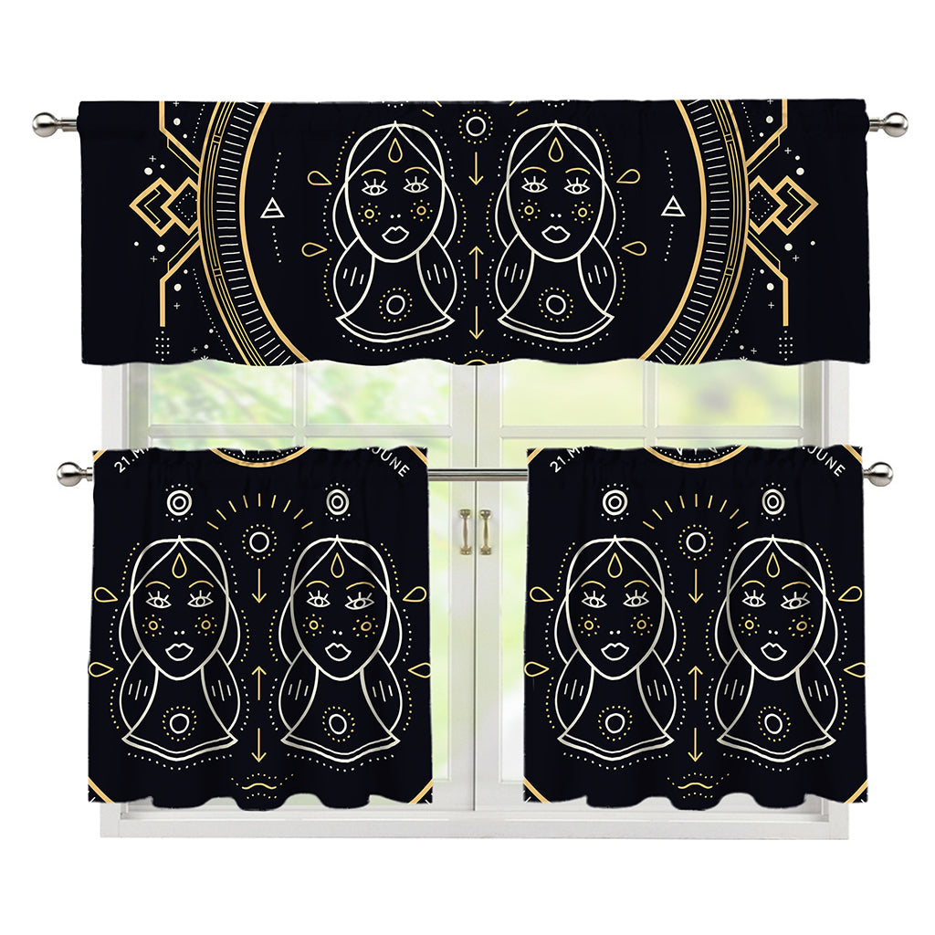 Vintage Gemini Zodiac Sign Print 3 Piece Kitchen Curtains
