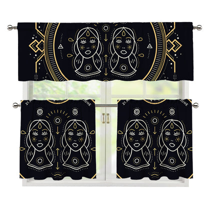 Vintage Gemini Zodiac Sign Print 3 Piece Kitchen Curtains