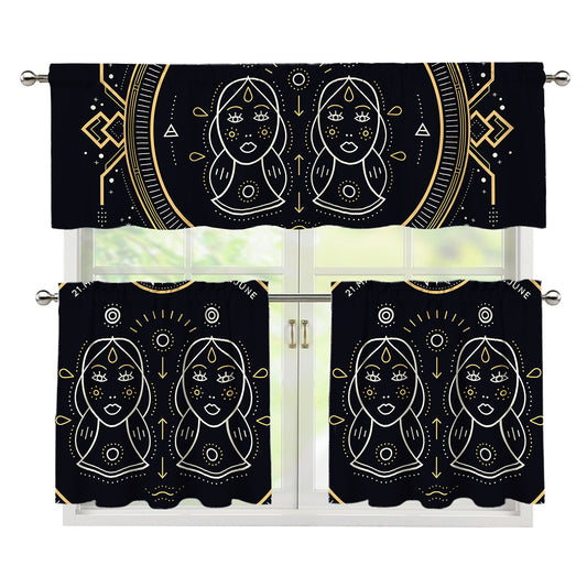 Vintage Gemini Zodiac Sign Print 3 Piece Kitchen Curtains