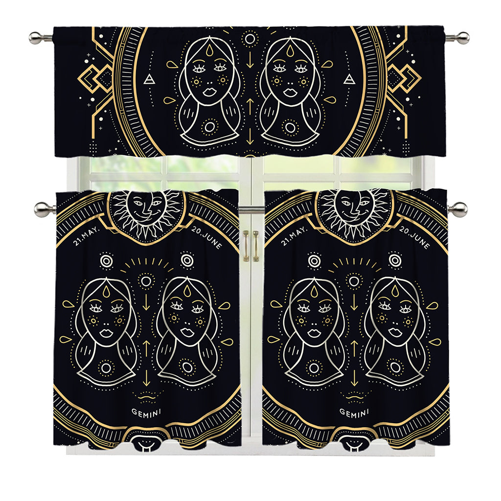 Vintage Gemini Zodiac Sign Print 3 Piece Kitchen Curtains