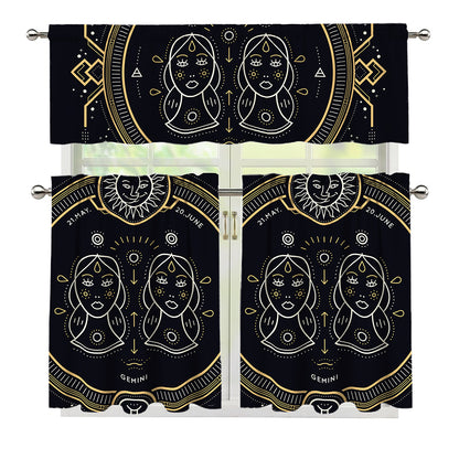 Vintage Gemini Zodiac Sign Print 3 Piece Kitchen Curtains
