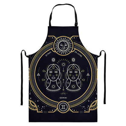 Vintage Gemini Zodiac Sign Print Bib Apron With Pocket