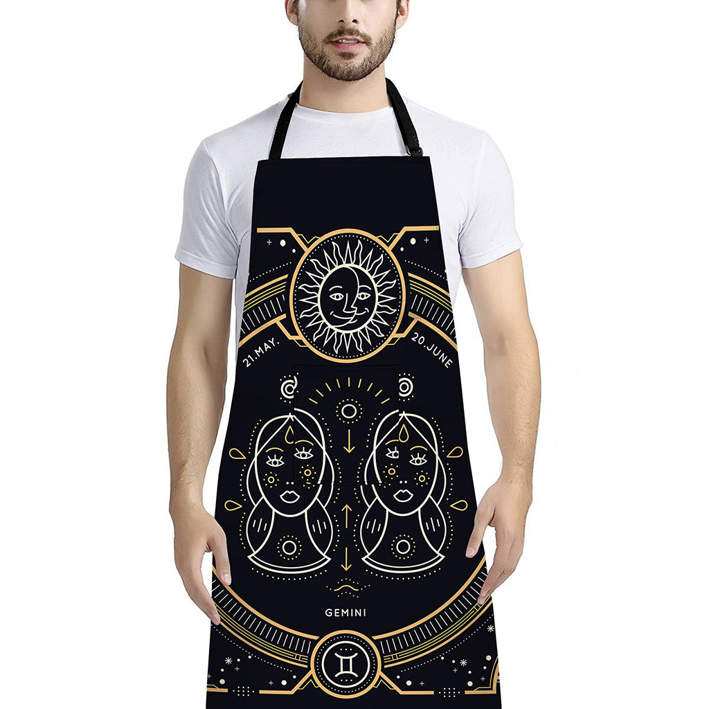 Vintage Gemini Zodiac Sign Print Bib Apron With Pocket