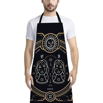 Vintage Gemini Zodiac Sign Print Bib Apron With Pocket