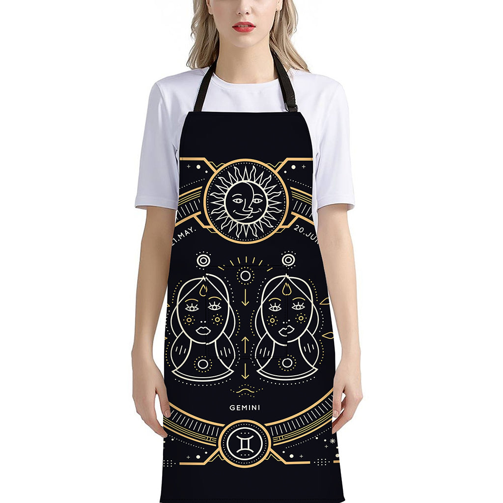 Vintage Gemini Zodiac Sign Print Bib Apron With Pocket