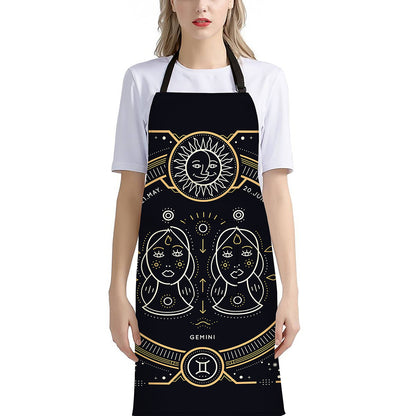 Vintage Gemini Zodiac Sign Print Bib Apron With Pocket