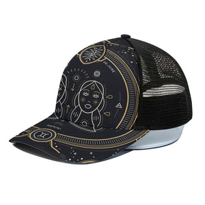 Vintage Gemini Zodiac Sign Print Black Mesh Trucker Cap