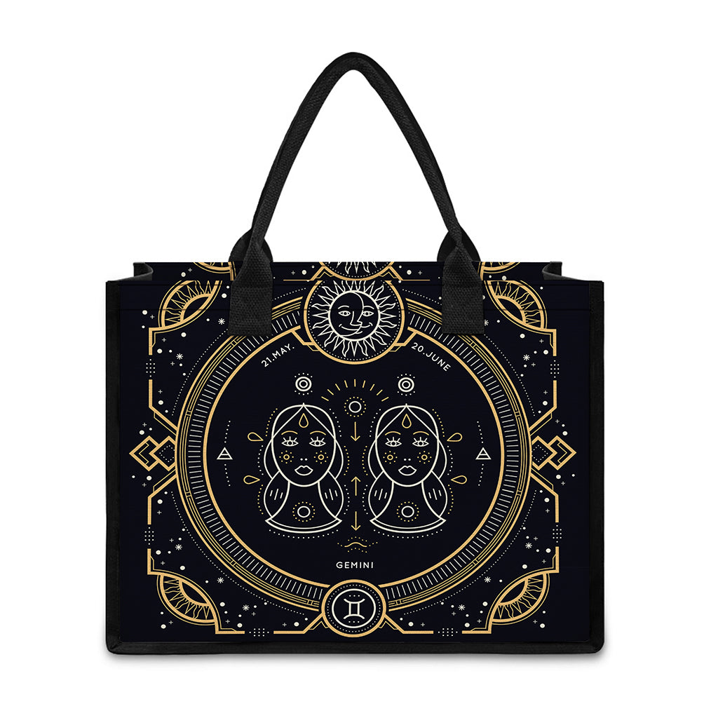 Vintage Gemini Zodiac Sign Print Canvas Tote Bag