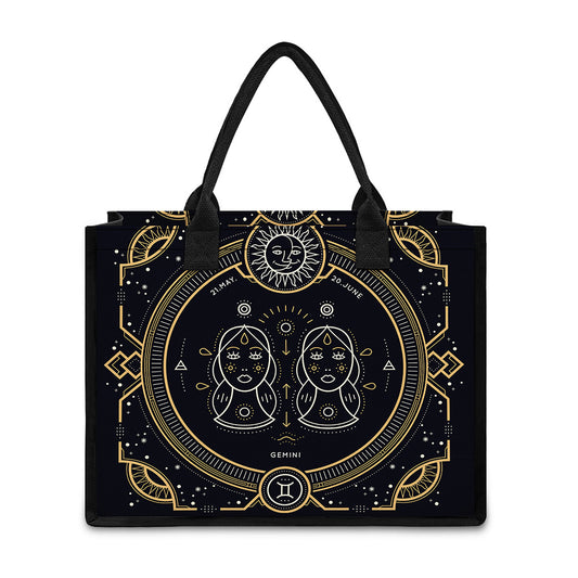 Vintage Gemini Zodiac Sign Print Canvas Tote Bag