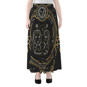 Vintage Gemini Zodiac Sign Print Chiffon Maxi Skirt