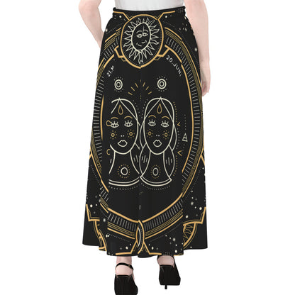 Vintage Gemini Zodiac Sign Print Chiffon Maxi Skirt