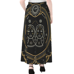 Vintage Gemini Zodiac Sign Print Chiffon Maxi Skirt