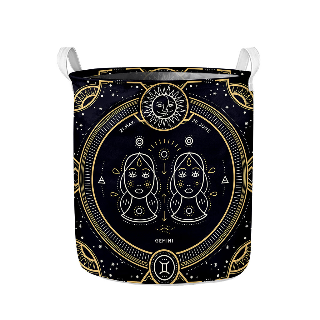 Vintage Gemini Zodiac Sign Print Collapsible Laundry Basket