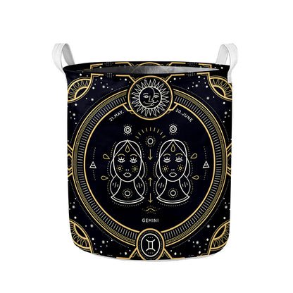 Vintage Gemini Zodiac Sign Print Collapsible Laundry Basket