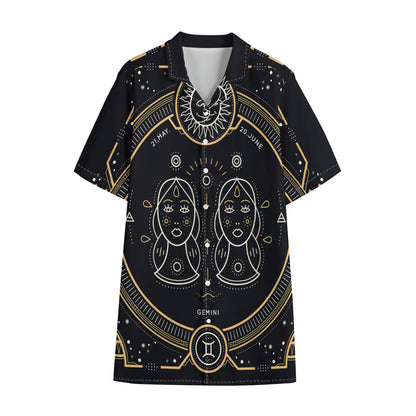 Vintage Gemini Zodiac Sign Print Cotton Hawaiian Shirt
