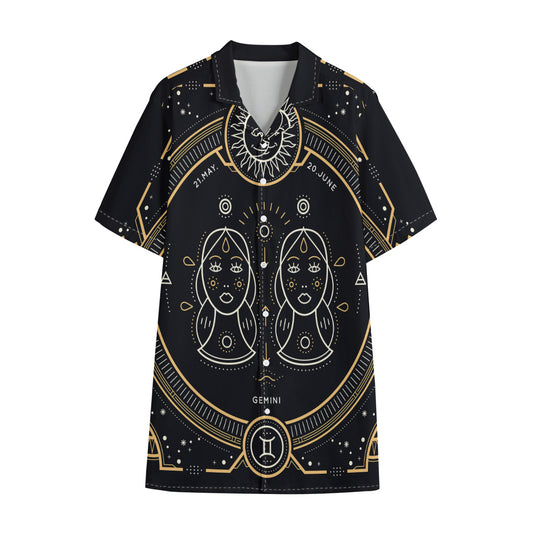 Vintage Gemini Zodiac Sign Print Cotton Hawaiian Shirt
