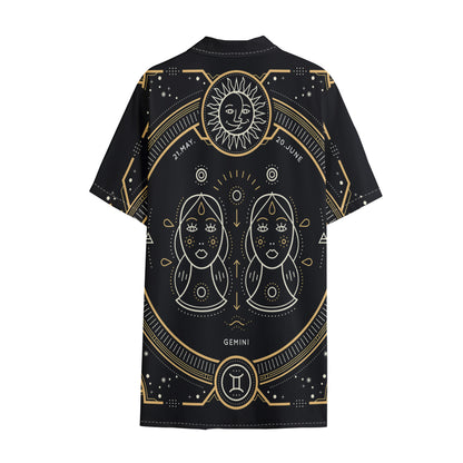 Vintage Gemini Zodiac Sign Print Cotton Hawaiian Shirt