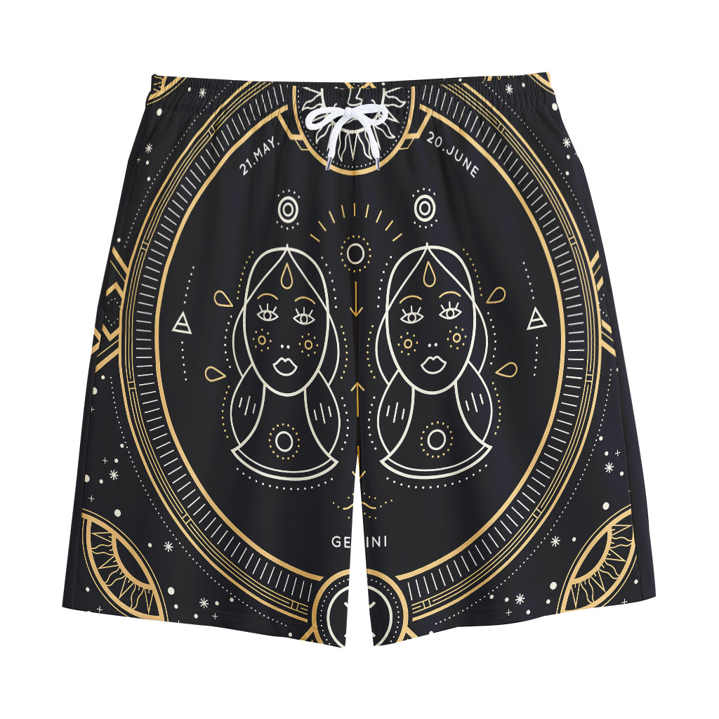 Vintage Gemini Zodiac Sign Print Cotton Shorts