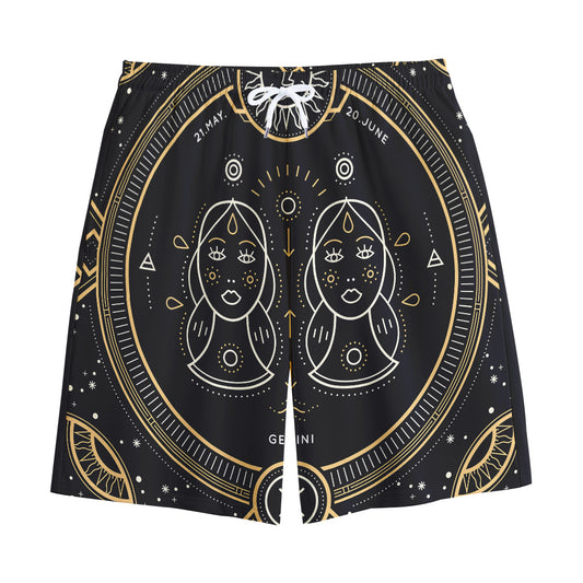 Vintage Gemini Zodiac Sign Print Cotton Shorts