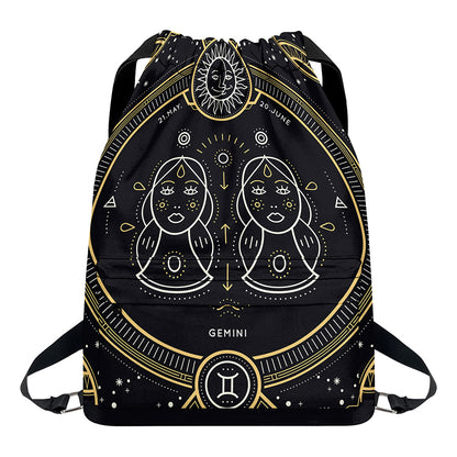 Vintage Gemini Zodiac Sign Print Drawstring Backpack