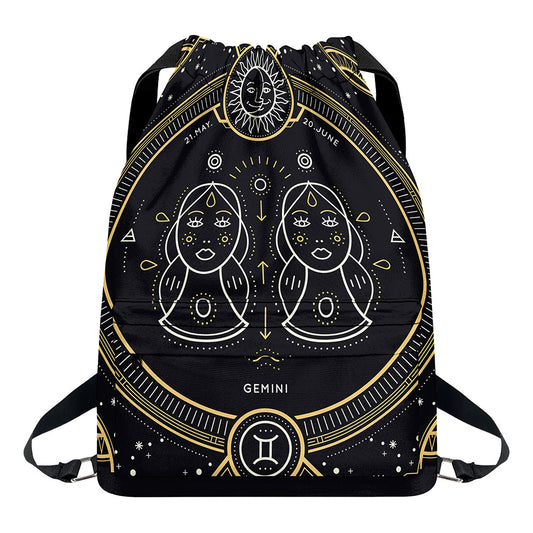 Vintage Gemini Zodiac Sign Print Drawstring Backpack