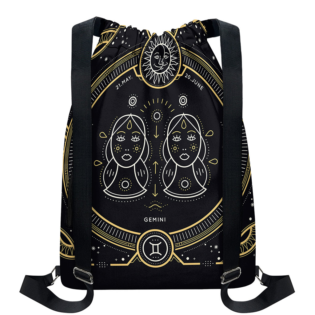 Vintage Gemini Zodiac Sign Print Drawstring Backpack
