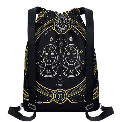Vintage Gemini Zodiac Sign Print Drawstring Backpack