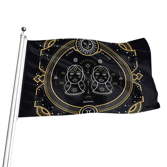 Vintage Gemini Zodiac Sign Print Flag