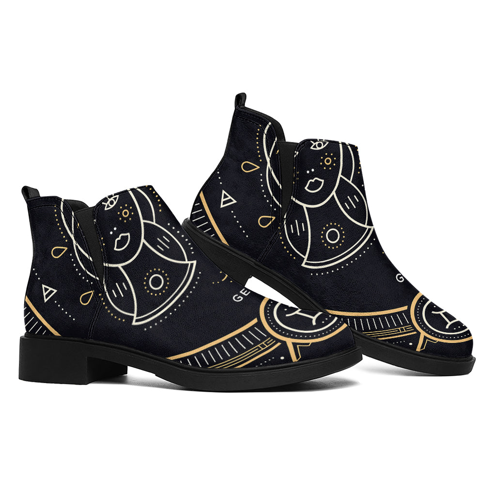 Vintage Gemini Zodiac Sign Print Flat Ankle Boots