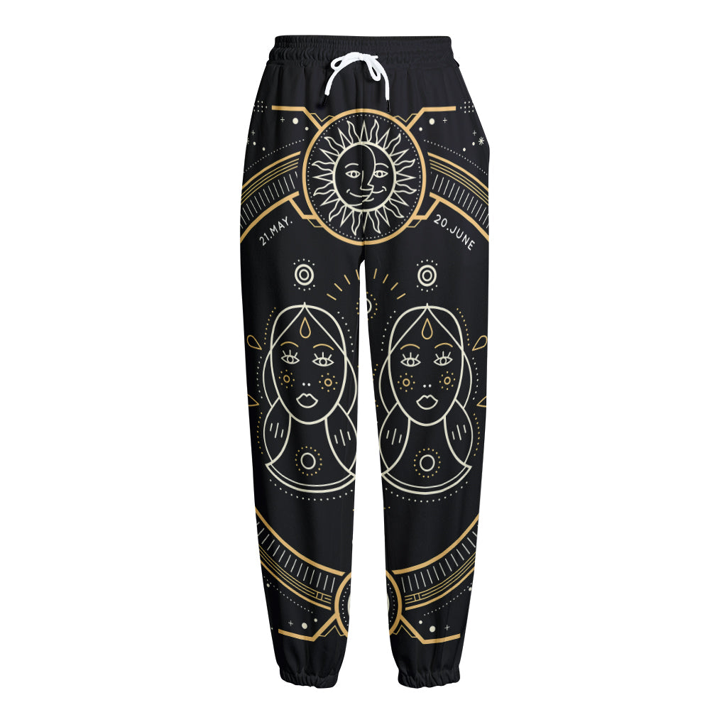 Vintage Gemini Zodiac Sign Print Fleece Lined Knit Pants