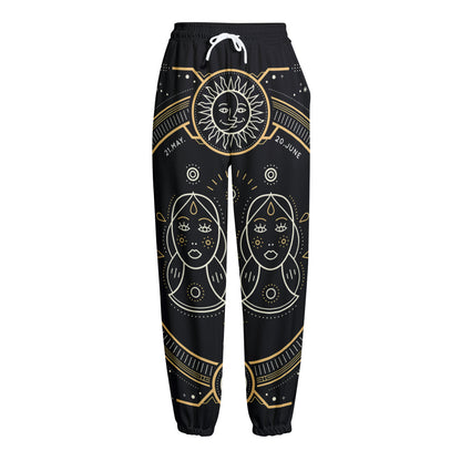 Vintage Gemini Zodiac Sign Print Fleece Lined Knit Pants