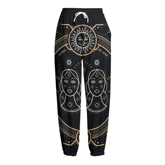 Vintage Gemini Zodiac Sign Print Fleece Lined Knit Pants