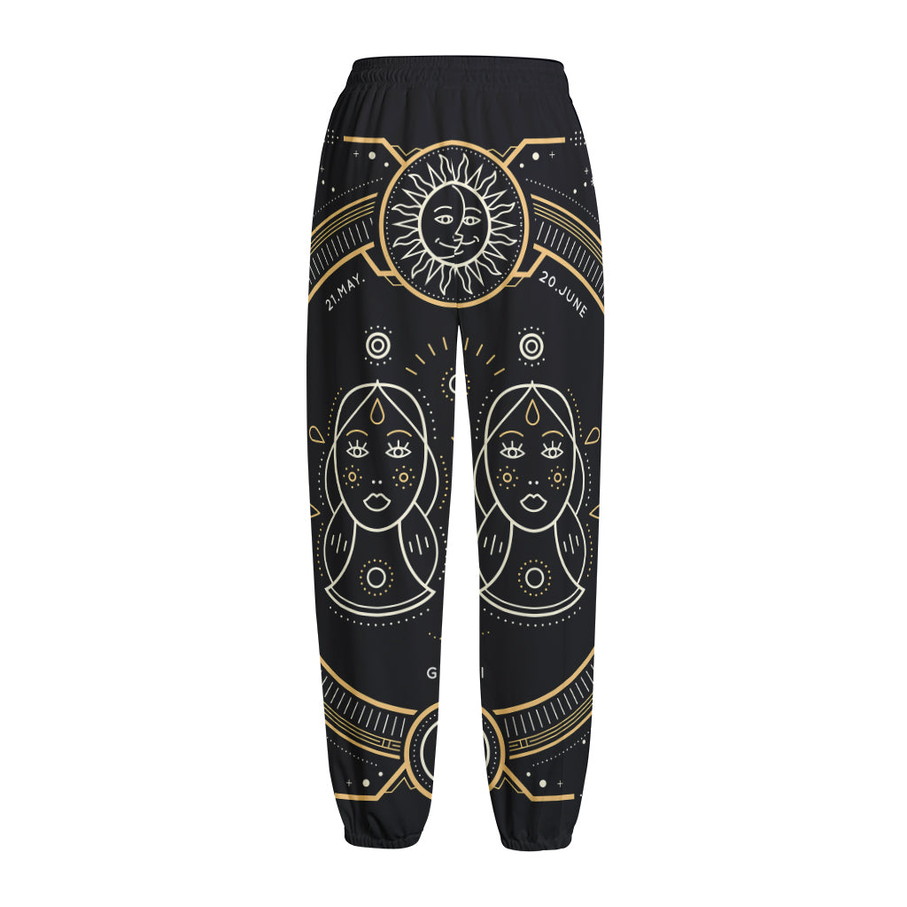 Vintage Gemini Zodiac Sign Print Fleece Lined Knit Pants