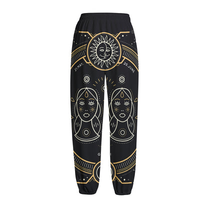 Vintage Gemini Zodiac Sign Print Fleece Lined Knit Pants