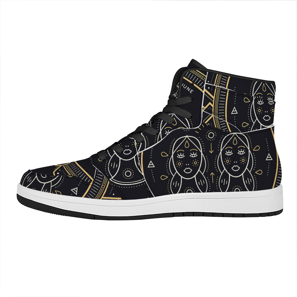 Vintage Gemini Zodiac Sign Print High Top Leather Sneakers