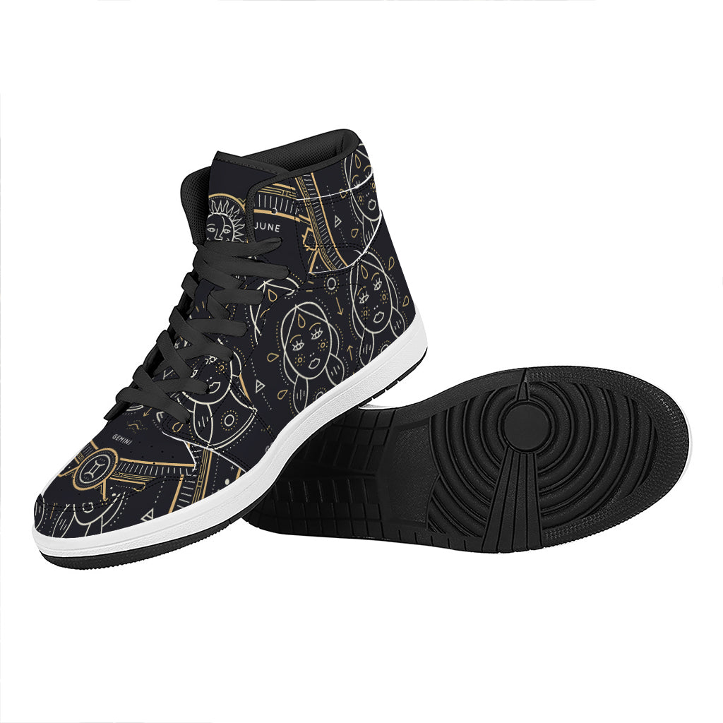 Vintage Gemini Zodiac Sign Print High Top Leather Sneakers