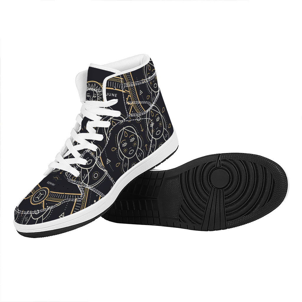 Vintage Gemini Zodiac Sign Print High Top Leather Sneakers