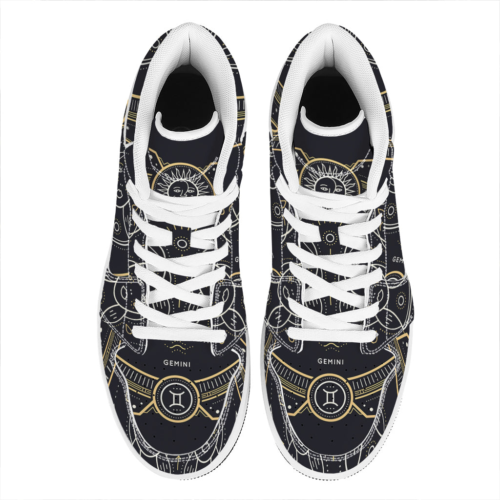 Vintage Gemini Zodiac Sign Print High Top Leather Sneakers