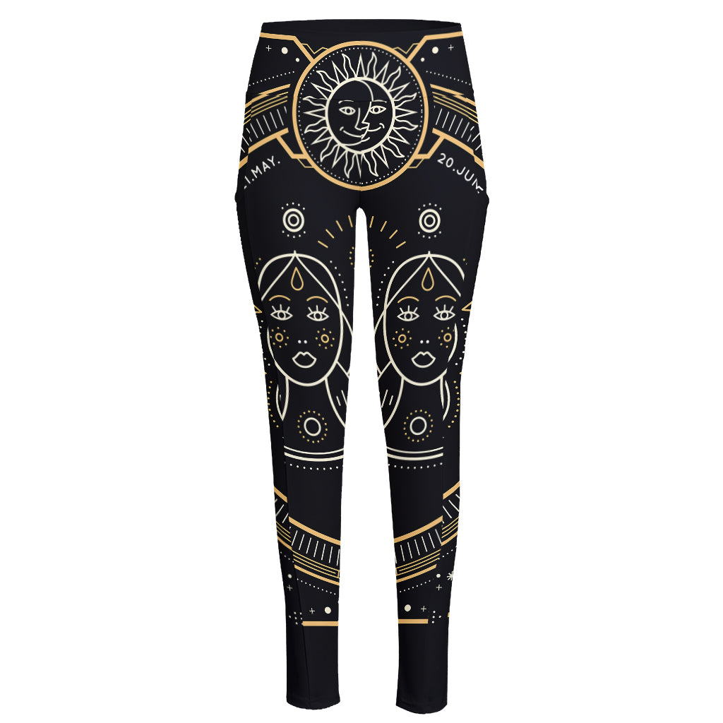 Vintage Gemini Zodiac Sign Print High-Waisted Pocket Leggings