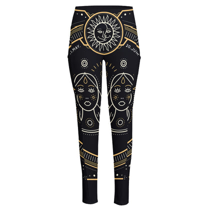 Vintage Gemini Zodiac Sign Print High-Waisted Pocket Leggings