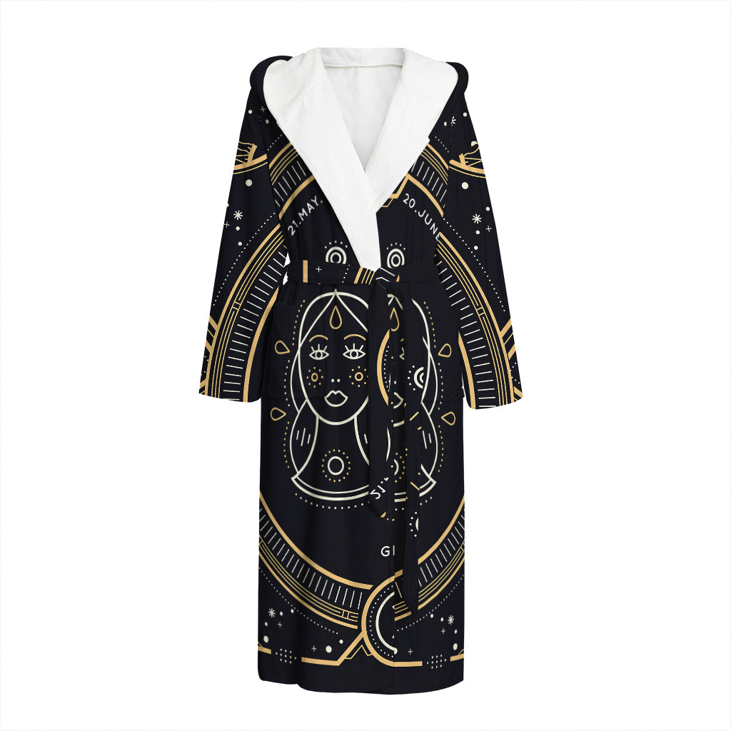 Vintage Gemini Zodiac Sign Print Hooded Bathrobe