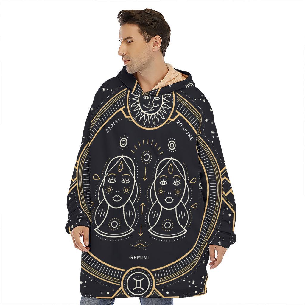 Vintage Gemini Zodiac Sign Print Hoodie Blanket