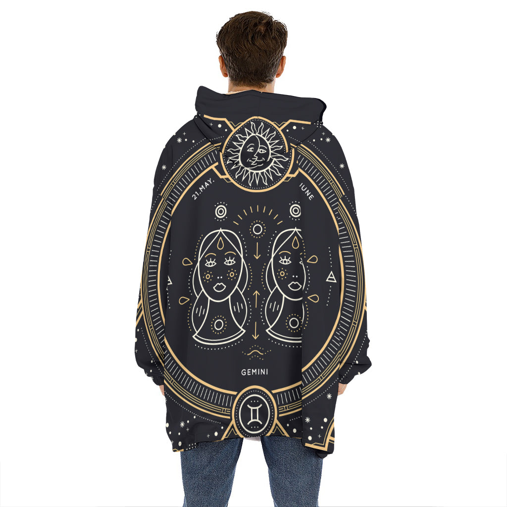Vintage Gemini Zodiac Sign Print Hoodie Blanket