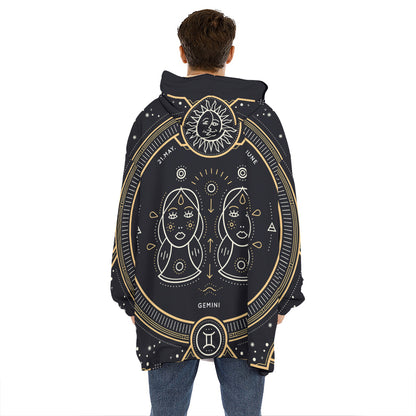 Vintage Gemini Zodiac Sign Print Hoodie Blanket