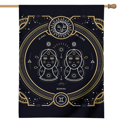 Vintage Gemini Zodiac Sign Print House Flag